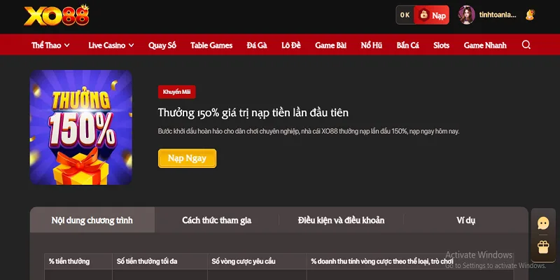 XO88 Win tặng 150% giá trị nạp tiền lần đầu tiên cho hội viên chính thức XO88 Win tặng 150% giá trị nạp tiền lần đầu tiên cho hội viên chính thức